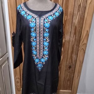 Elegant Black and Blue Embroidered Dress